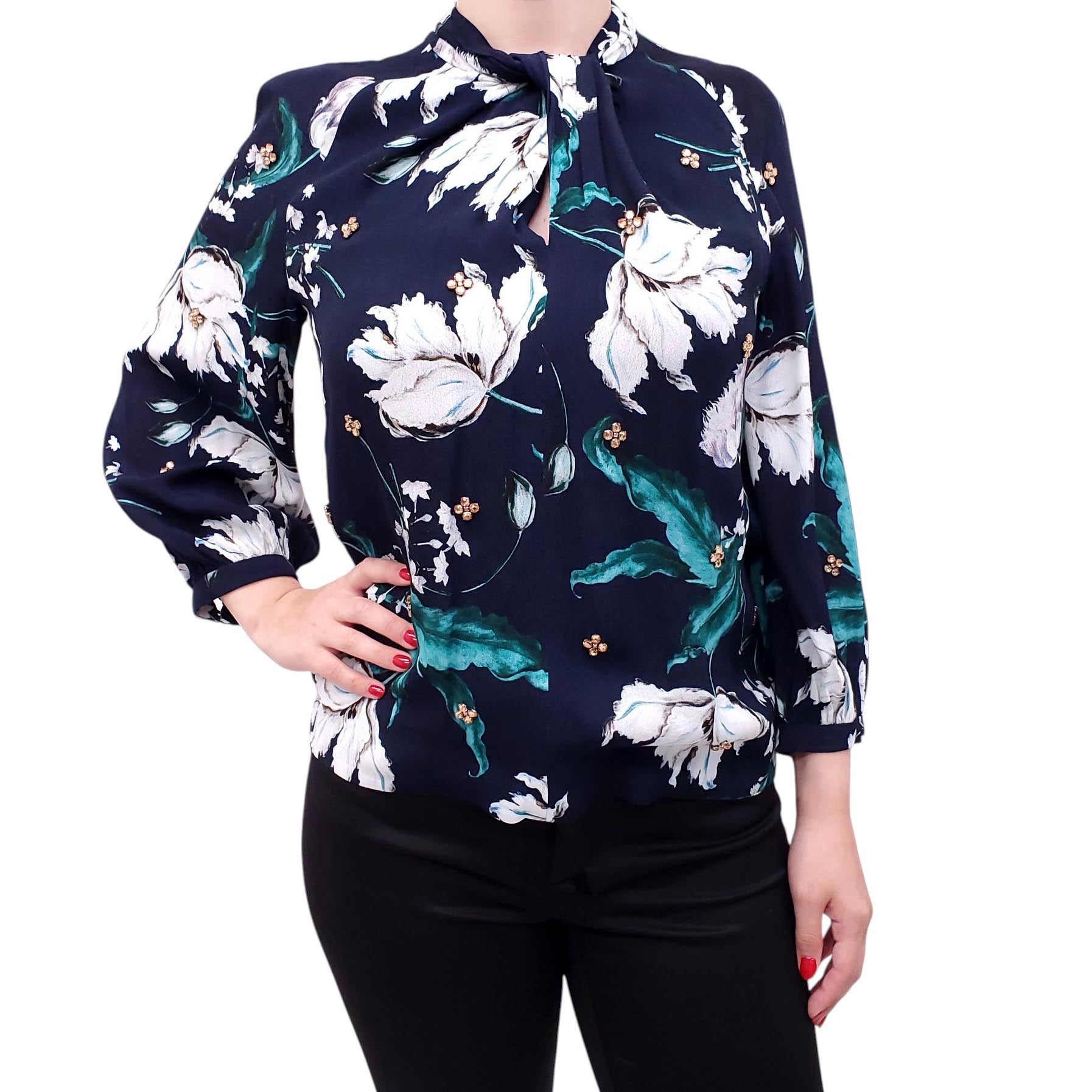 ERDEM FLORAL BLOUSE WITH CRYSTAL DETAILS - SIZE 6