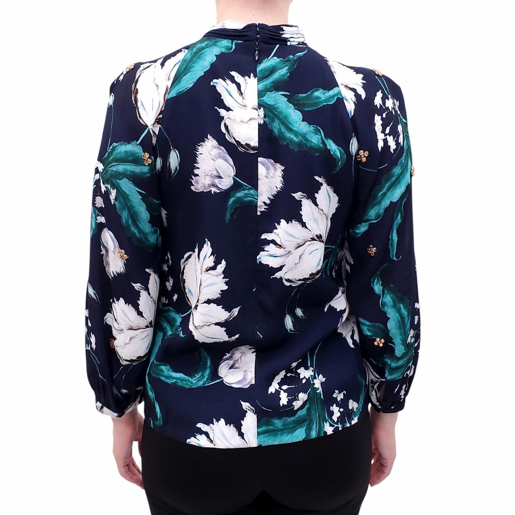 ERDEM FLORAL BLOUSE WITH CRYSTAL DETAILS - SIZE 6