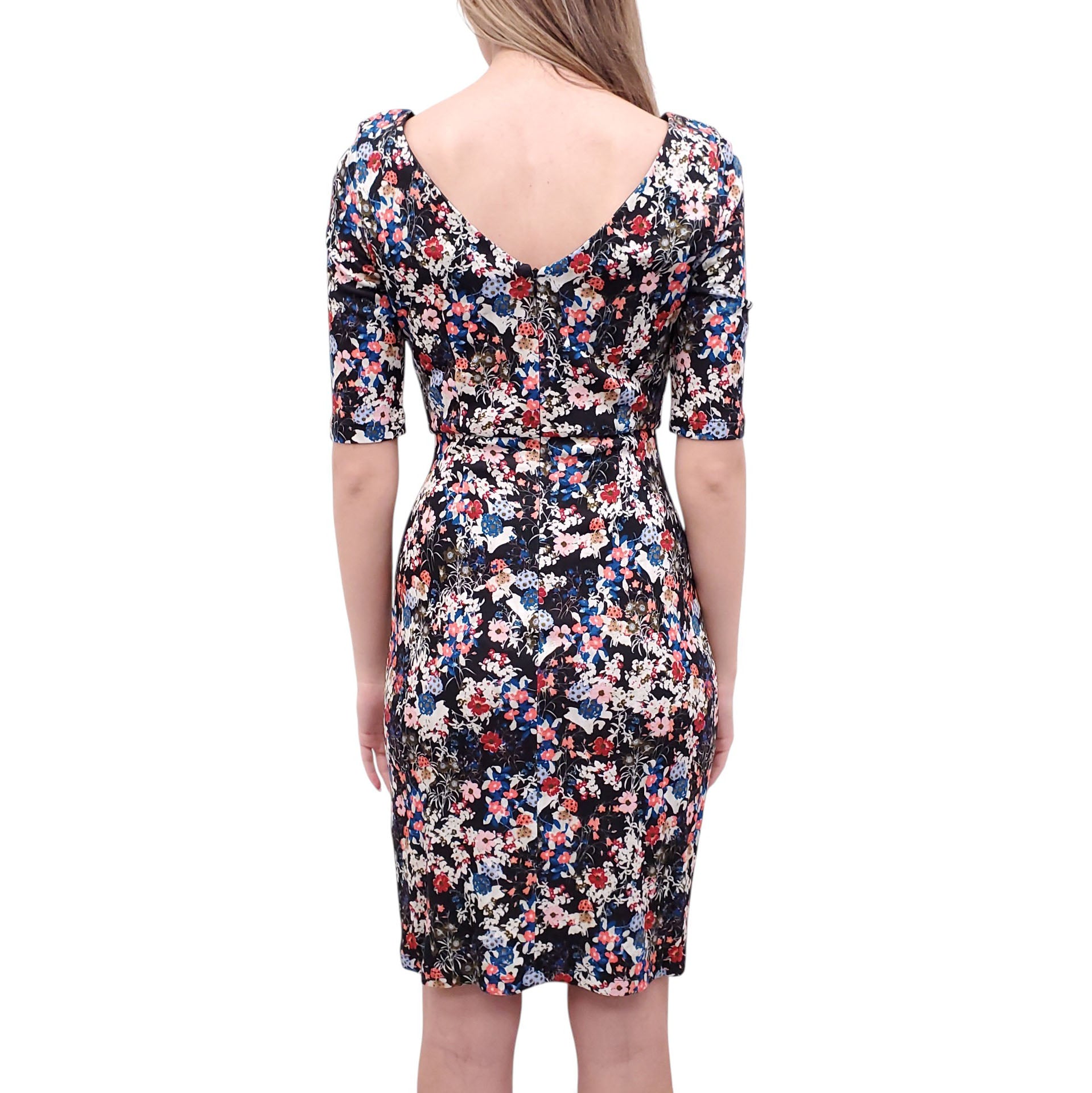 ERDEM FLORAL PATTERNED STRETCHY HALF-SLEEVE DRESS - SIZE 6