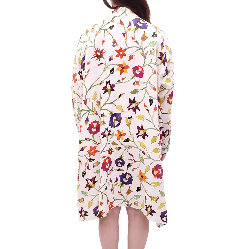 ESKANDAR OVERSIZED FLORAL LINEN TUNIC DRESS - SIZE 1/S