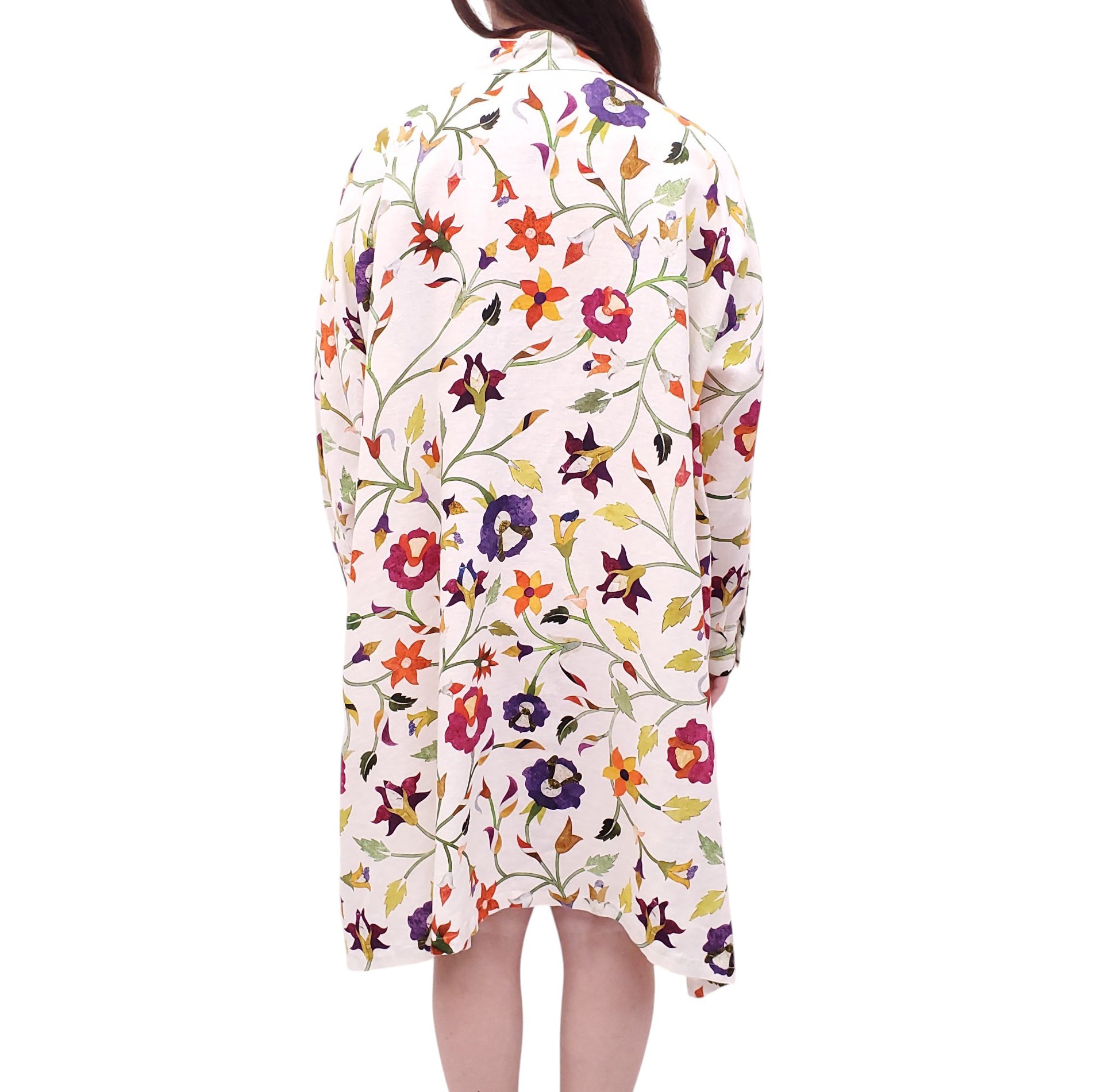 ESKANDAR OVERSIZED FLORAL LINEN TUNIC DRESS - SIZE 1/S