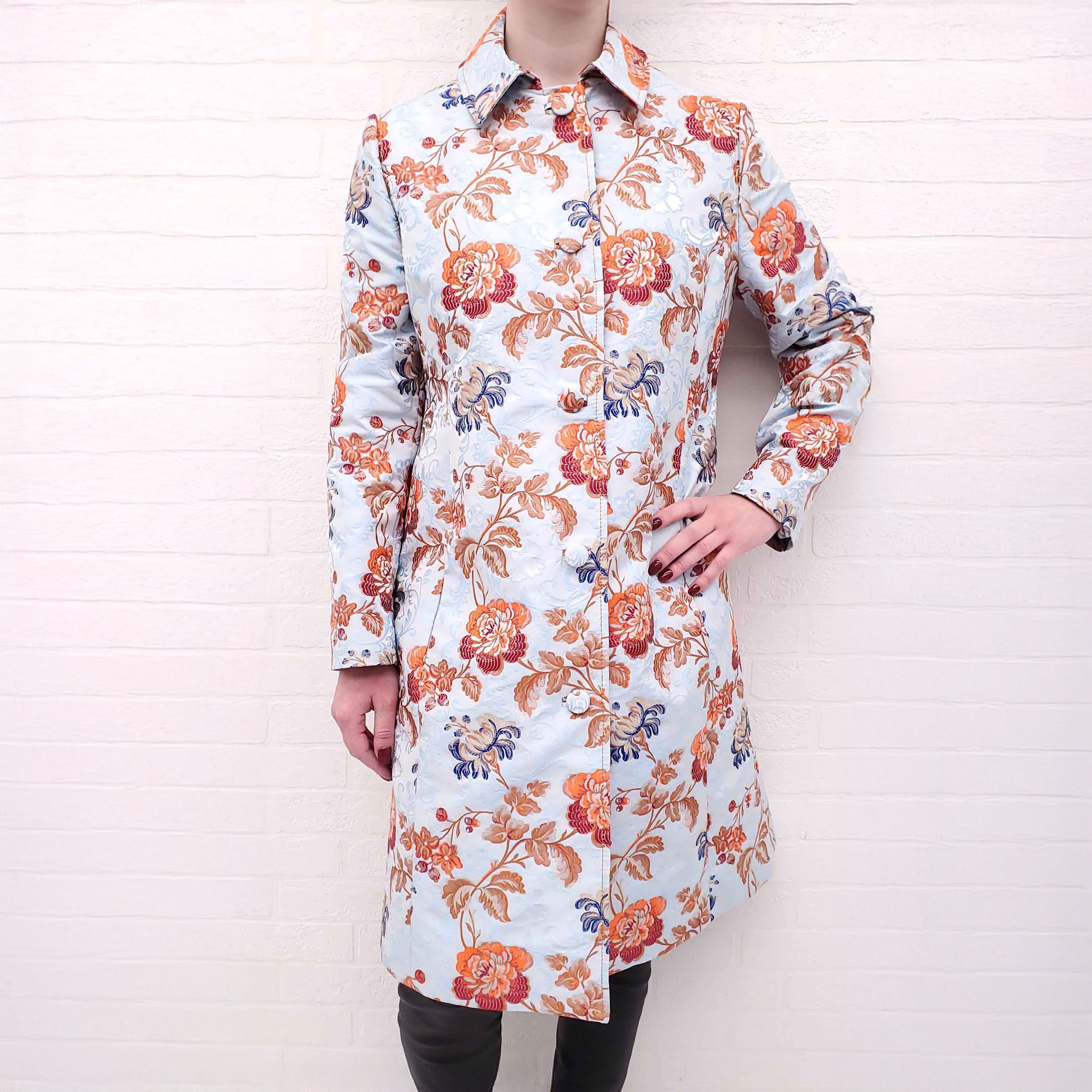 ETRO BABY BLUE AND ORANGE PATTERNED JACQUARD COAT - SIZE 46