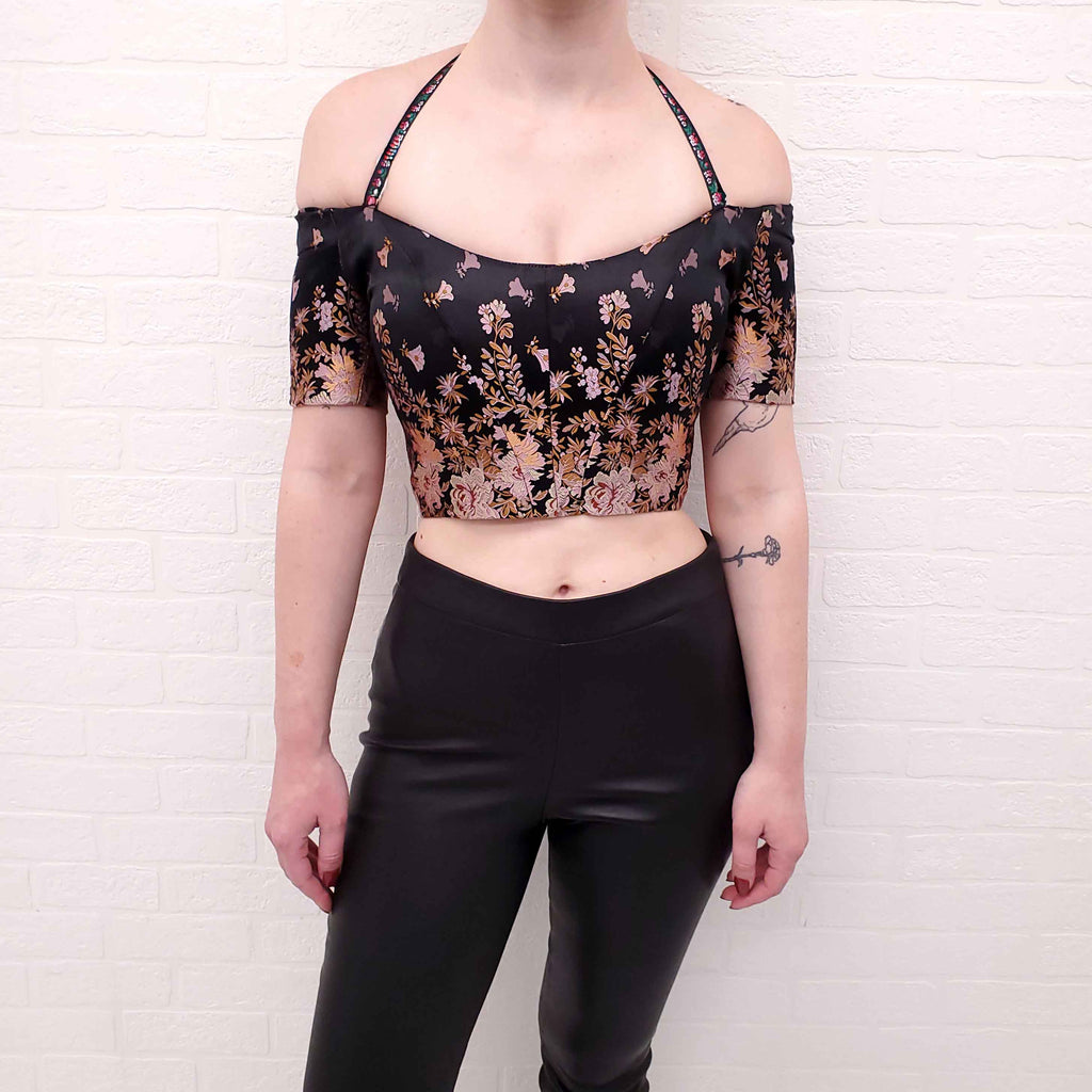 ETRO BLACK AND ROSE GOLD 'MATILDA' BROCADE CROPPED TOP - SIZE 38