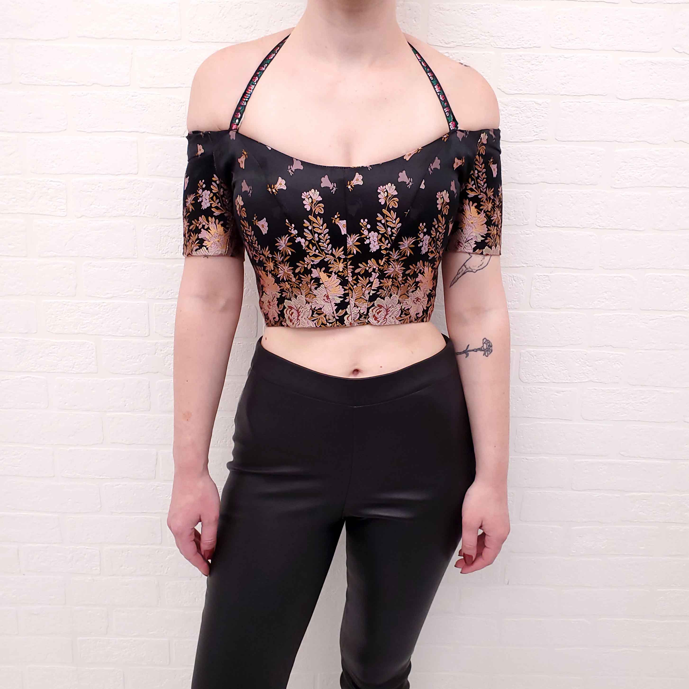 ETRO BLACK AND ROSE GOLD 'MATILDA' BROCADE CROPPED TOP - SIZE 38