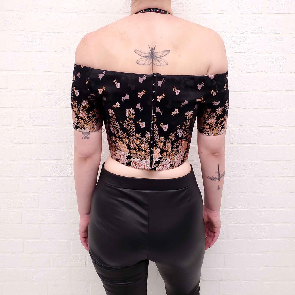 ETRO BLACK AND ROSE GOLD 'MATILDA' BROCADE CROPPED TOP - SIZE 38