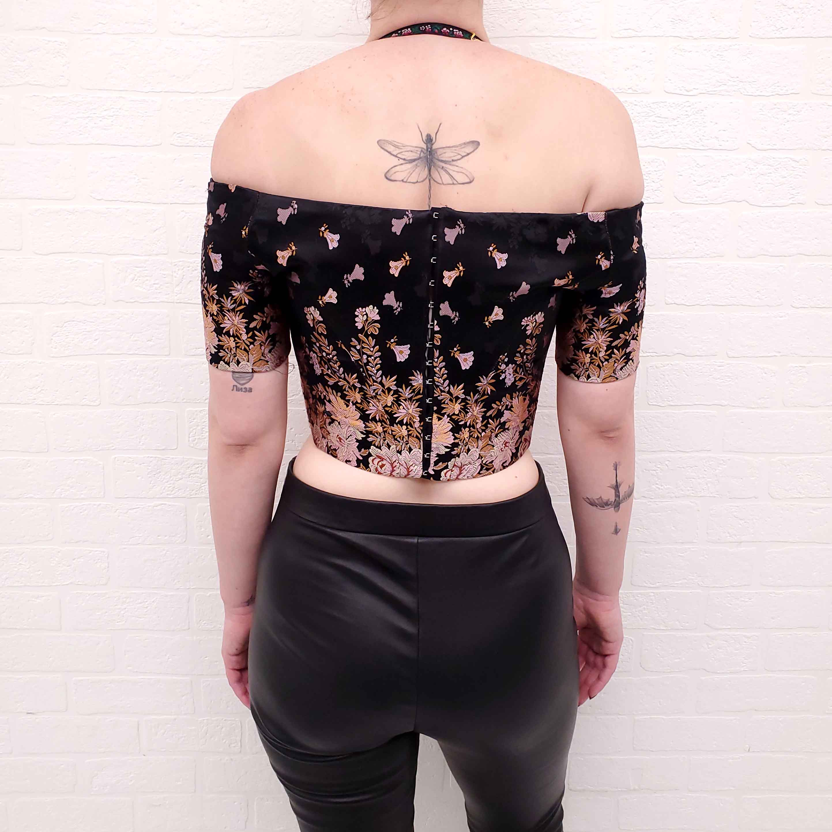 ETRO BLACK AND ROSE GOLD 'MATILDA' BROCADE CROPPED TOP - SIZE 38