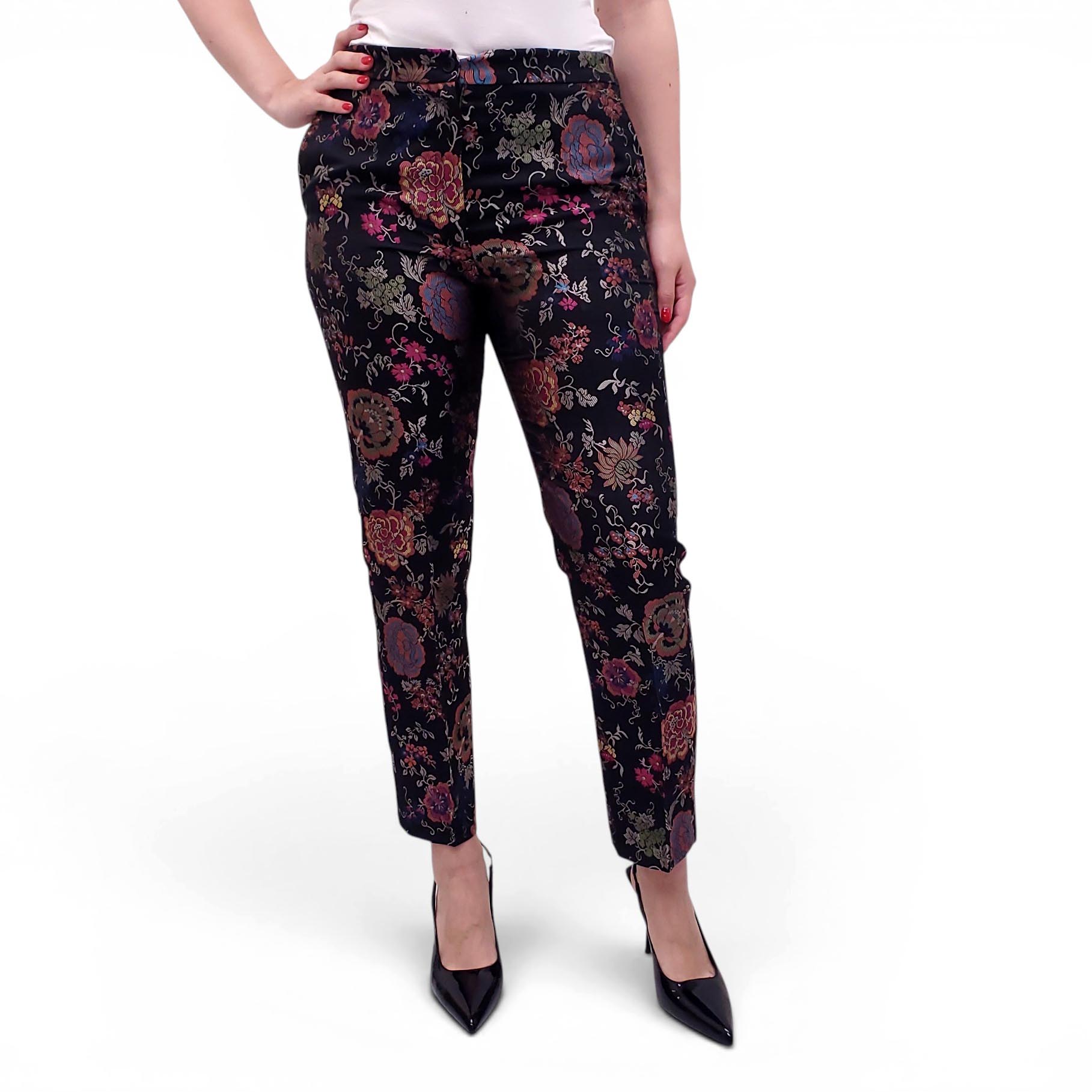 ETRO BLACK FLORAL EMBROIDERED TROUSERS - SIZE 44
