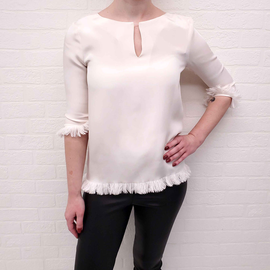 ETRO CREAM BLOUSE WITH FRINGE DETAILS - SIZE 40