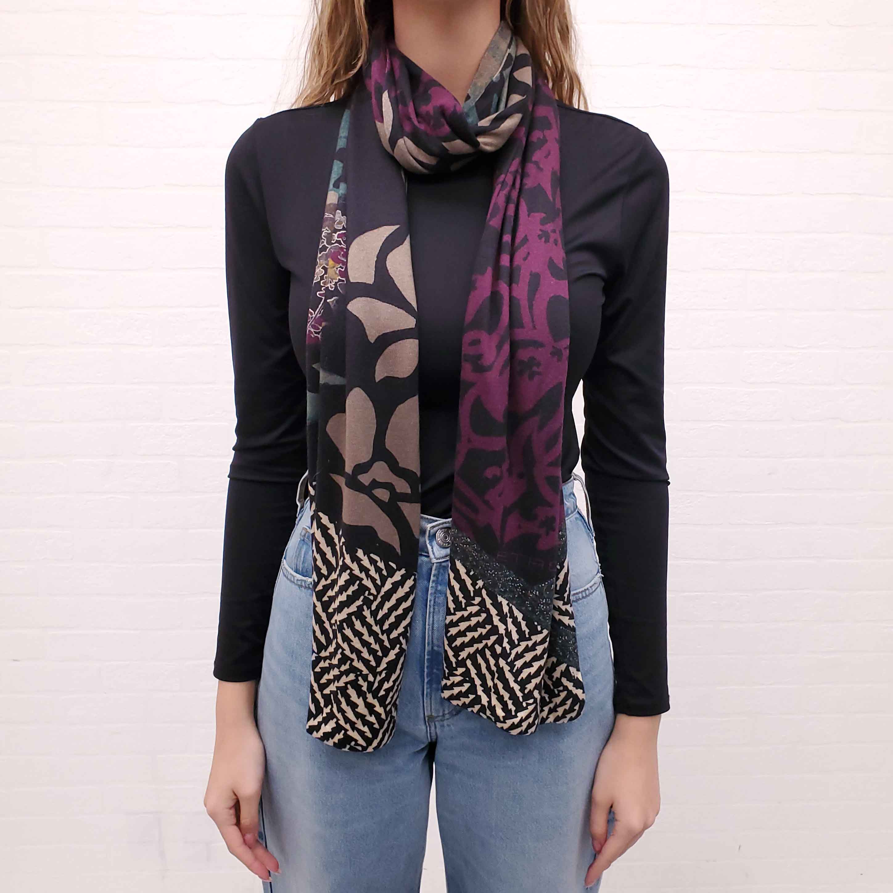 ETRO PURPLE, GREEN, AND BLACK PATTERNED SCARF