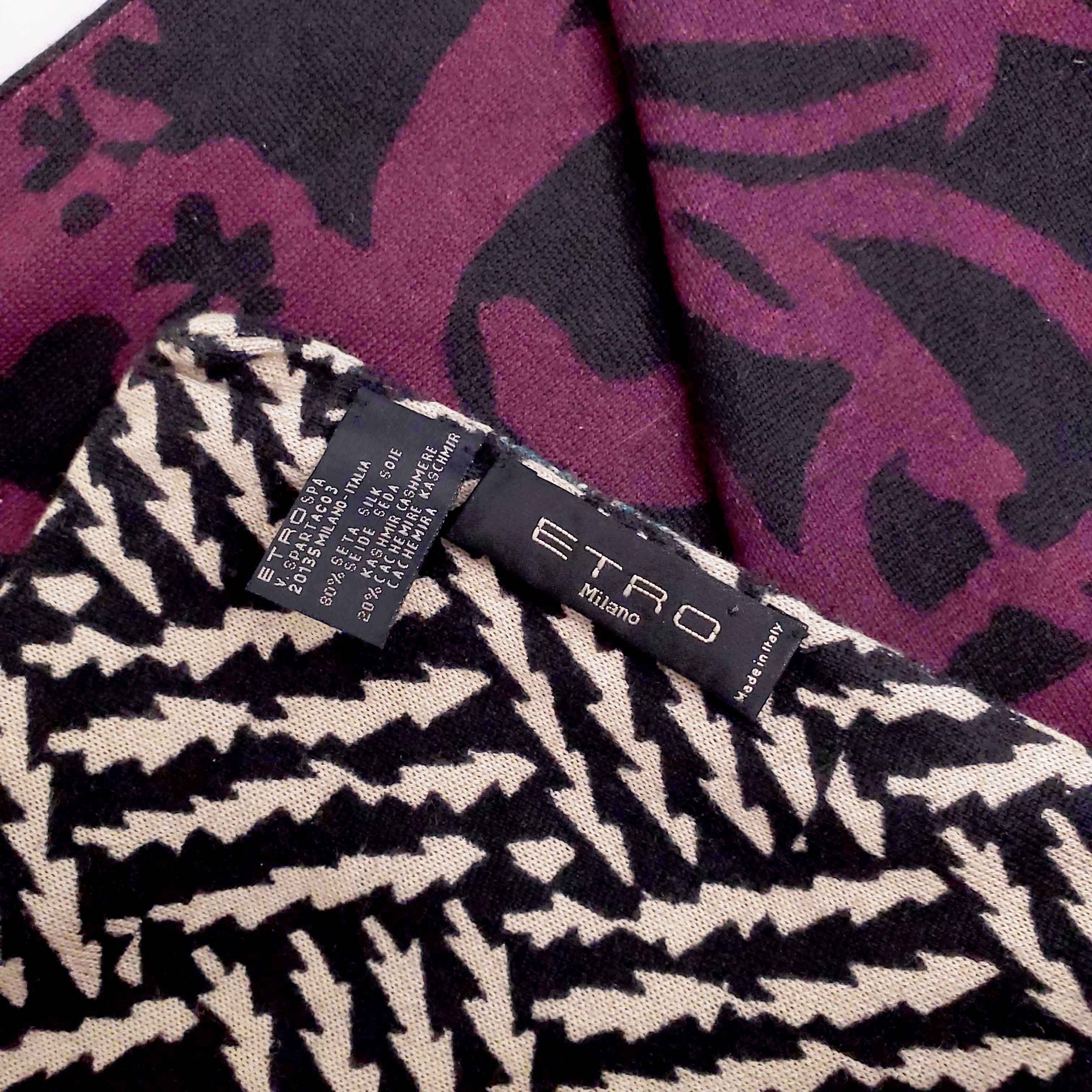 ETRO PURPLE, GREEN, AND BLACK PATTERNED SCARF