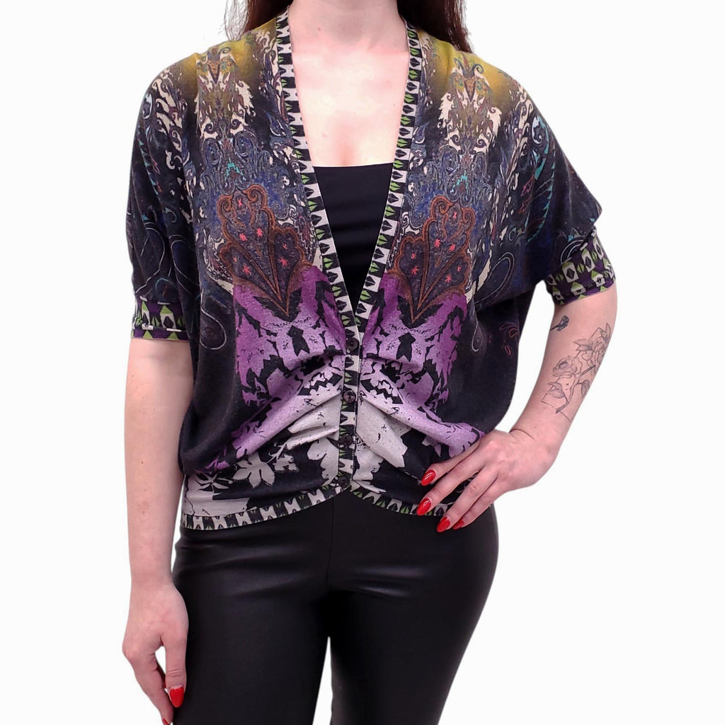 ETRO YELLOW AND PURPLE PATTERNED CARDIGAN - SIZE 40