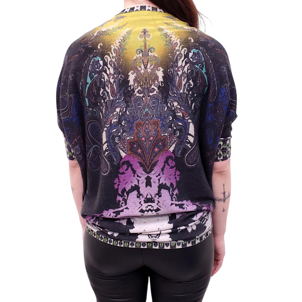 ETRO YELLOW AND PURPLE PATTERNED CARDIGAN - SIZE 40