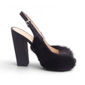 EUGENIA KIM BLACK FUR SLINGBACK BLOCK HEELS - SIZE 39