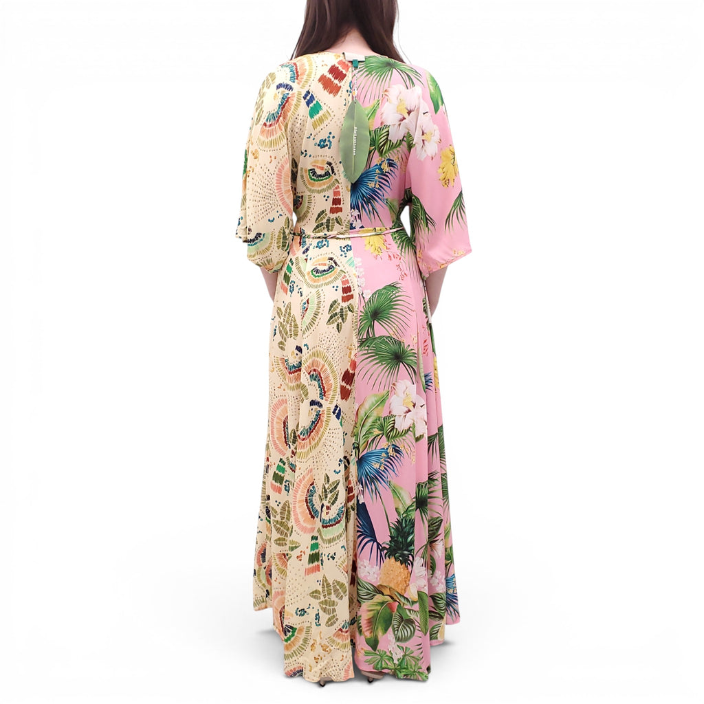 FARM RIO YELLOW AND PINK PATTERNED DRESS - SIZE S