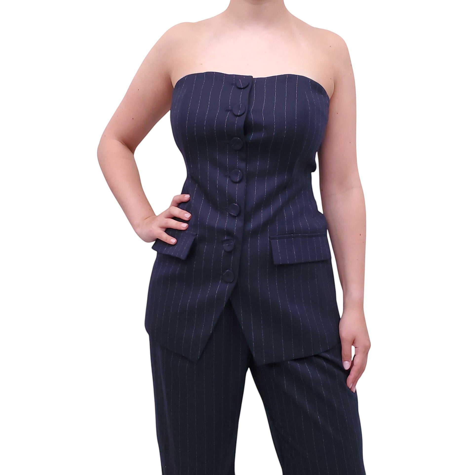 FAVORITE DAUGHTER NAVY PINSTRIPE PANTS SET - SIZE 10/8