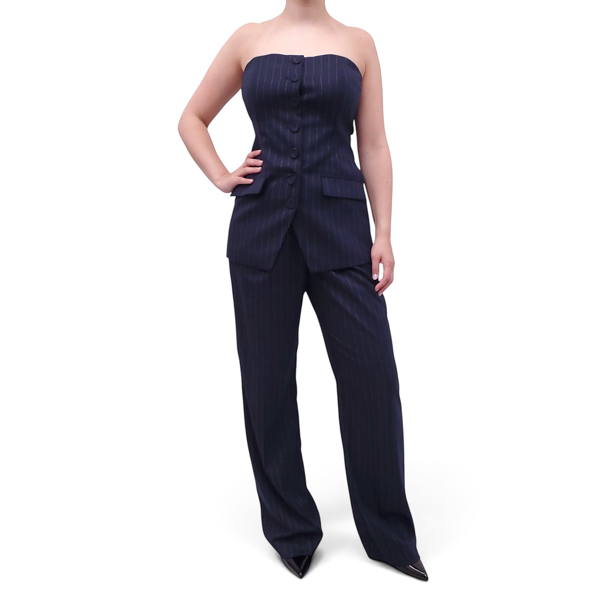 FAVORITE DAUGHTER NAVY PINSTRIPE PANTS SET - SIZE 10/8