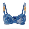 FENDACE DENIM PATCHWORK BRA WITH GOLD LOGO DETAIL - SIZE 2B