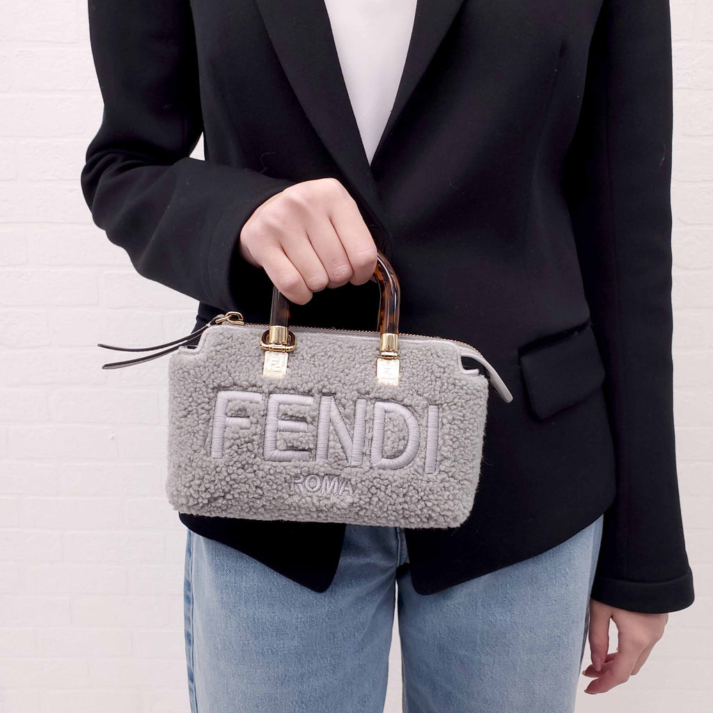 FENDI 2022 SHEEPSKIN LOGO EMBROIDERED 'BY THE WAY' MINI BOSTON BAG