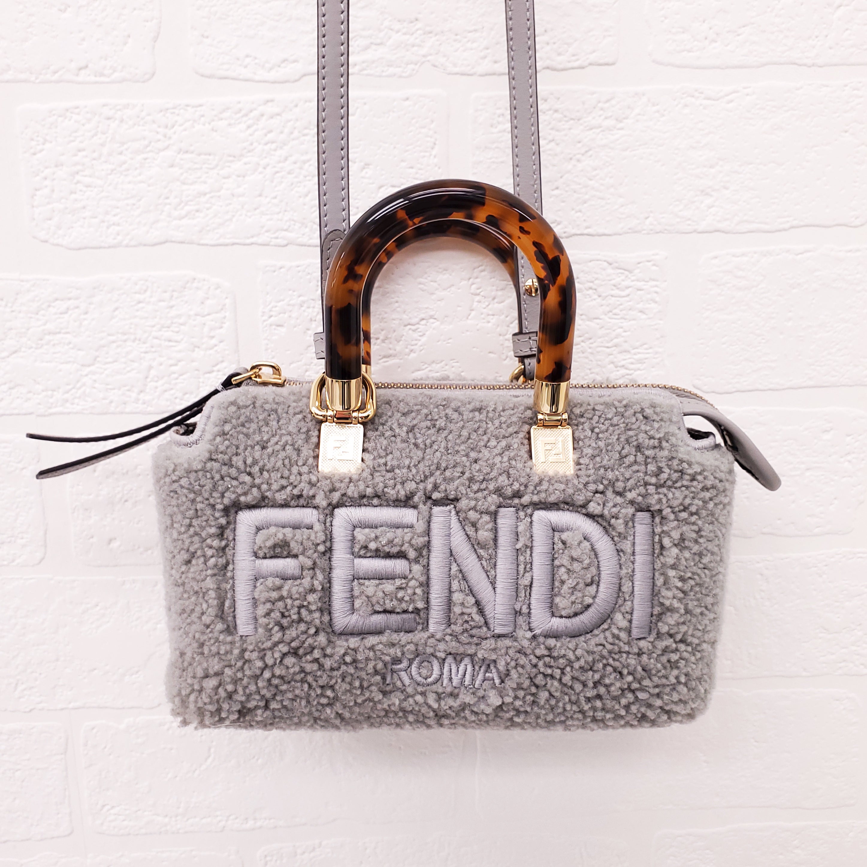 FENDI 2022 SHEEPSKIN LOGO EMBROIDERED 'BY THE WAY' MINI BOSTON BAG