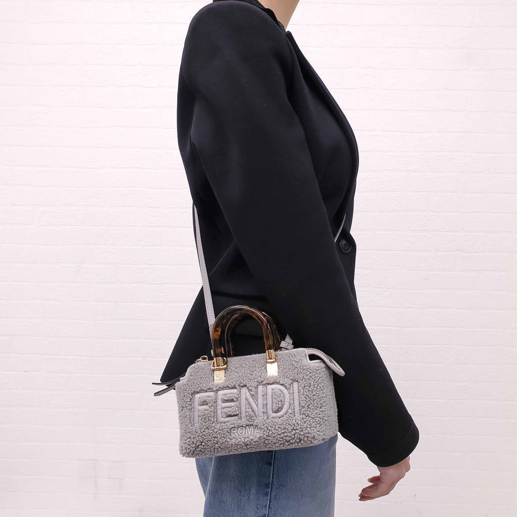 FENDI 2022 SHEEPSKIN LOGO EMBROIDERED 'BY THE WAY' MINI BOSTON BAG