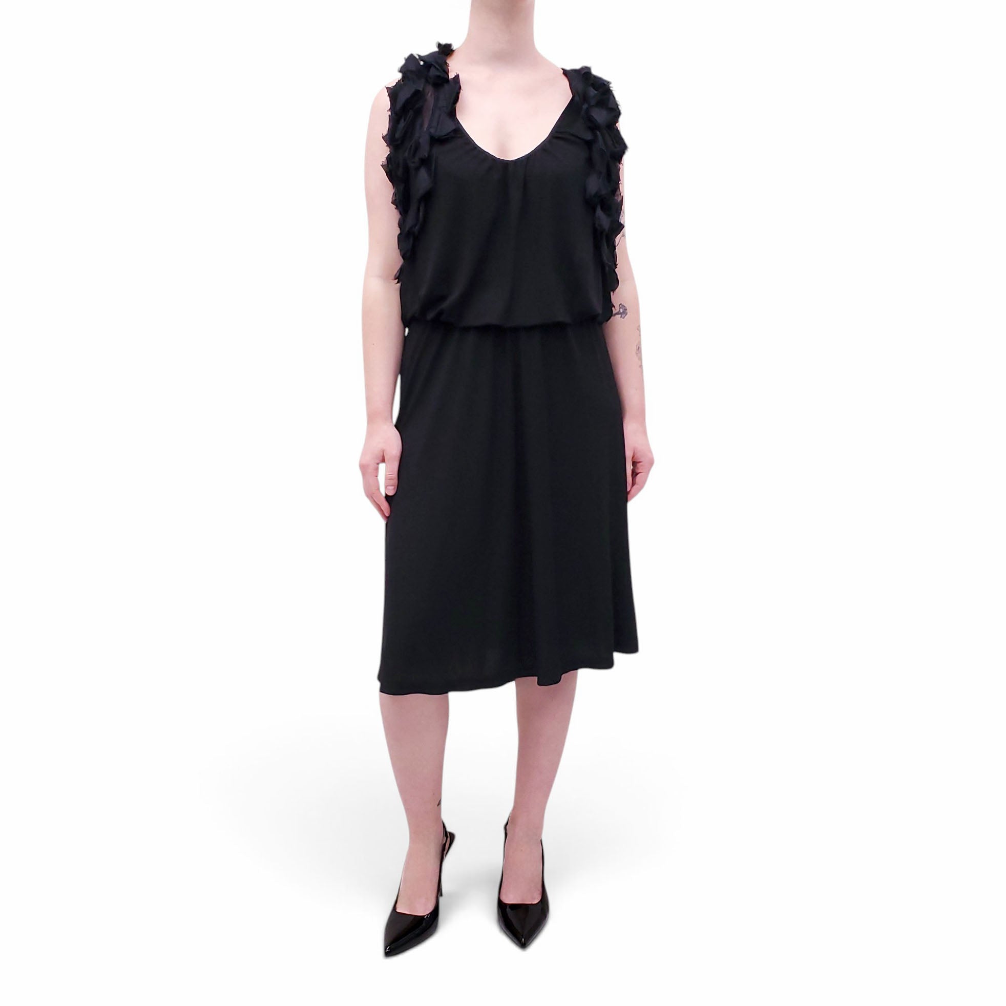 FENDI BLACK ABITO CADY CREPE DRESS - SIZE 48