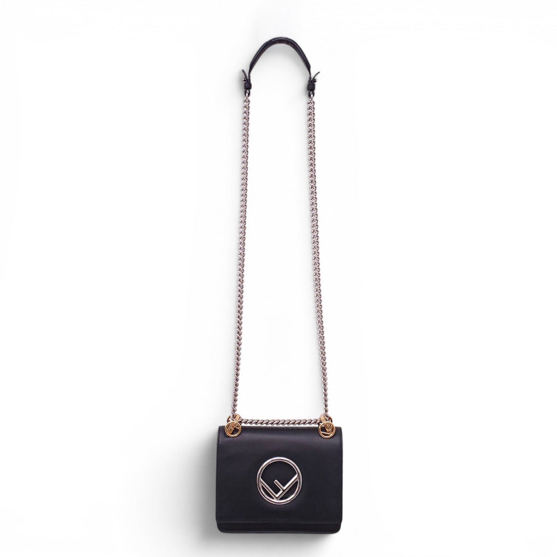 FENDI BLACK DUAL METAL LOGO BAG