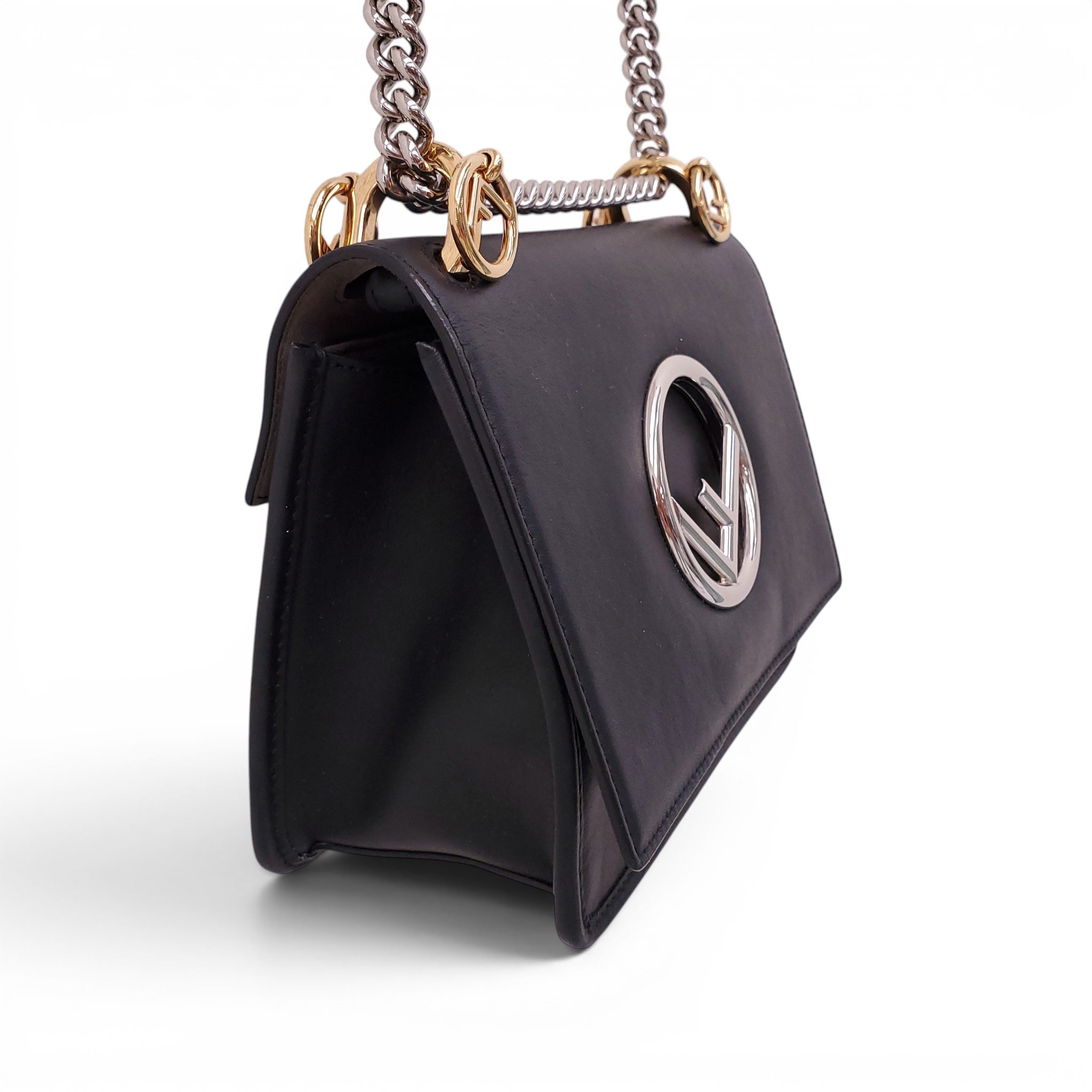 FENDI BLACK DUAL METAL LOGO BAG