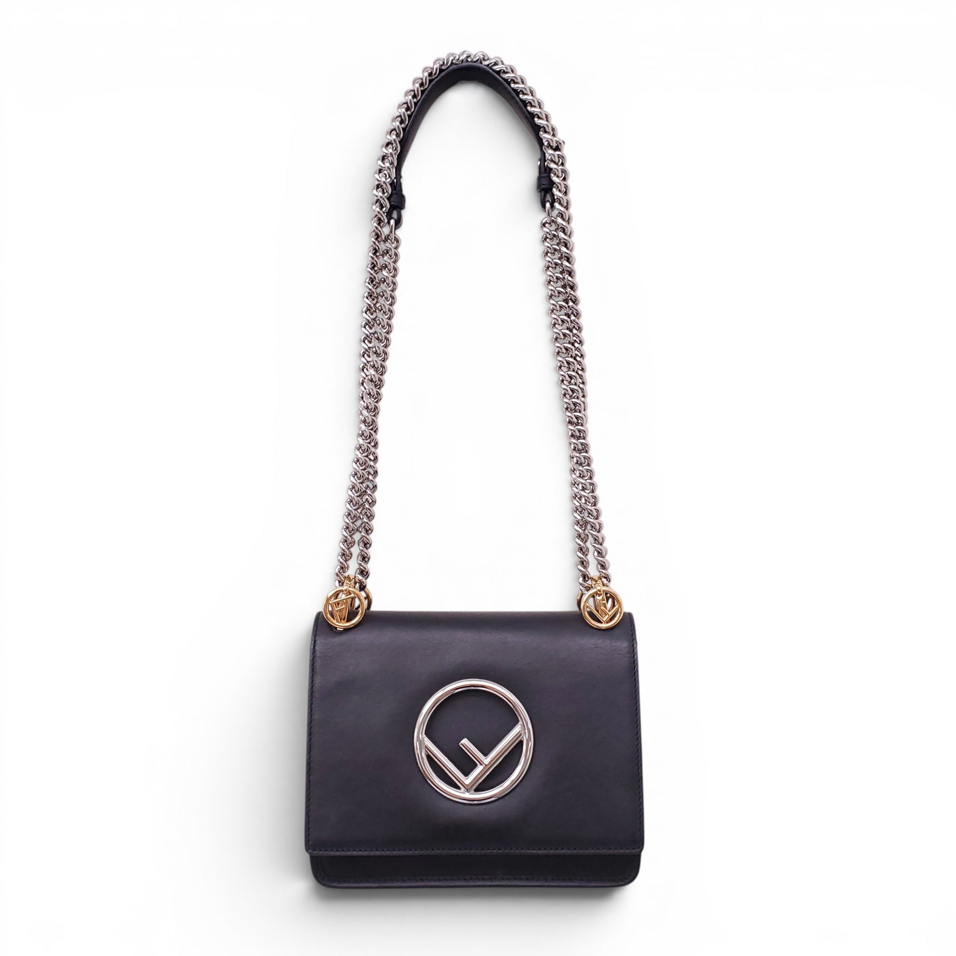 FENDI BLACK DUAL METAL LOGO BAG