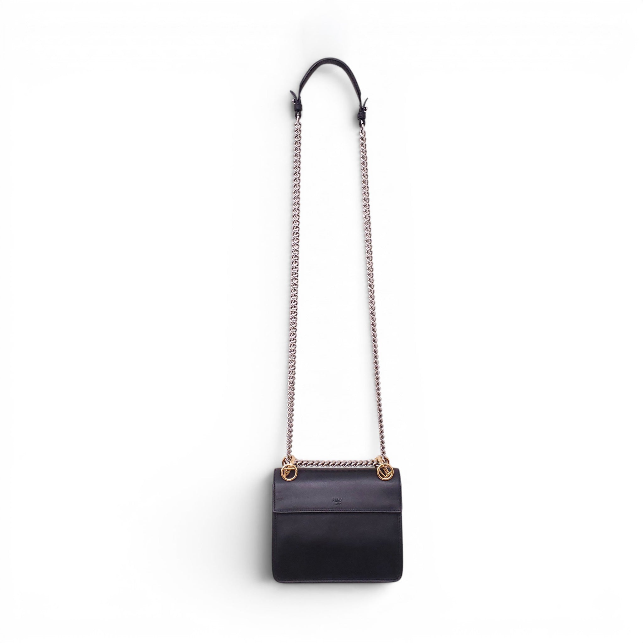 FENDI BLACK DUAL METAL LOGO BAG