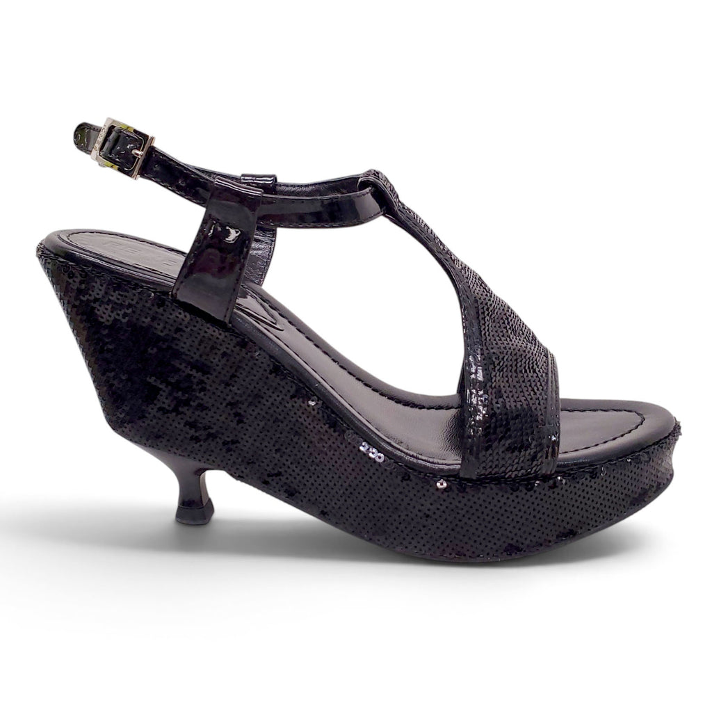 FENDI BLACK SEQUIN WEDGE KITTEN HEELS - SIZE 36.5