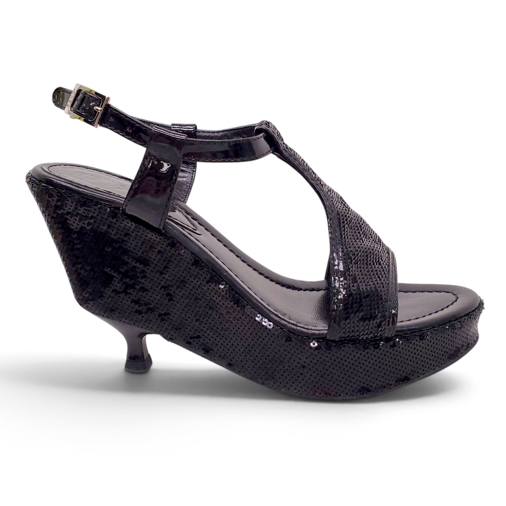 FENDI BLACK SEQUIN WEDGE KITTEN HEELS - SIZE 36.5