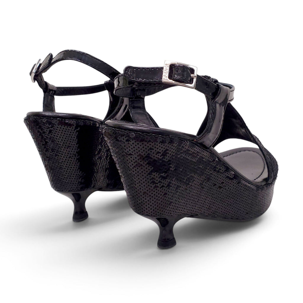 FENDI BLACK SEQUIN WEDGE KITTEN HEELS - SIZE 36.5