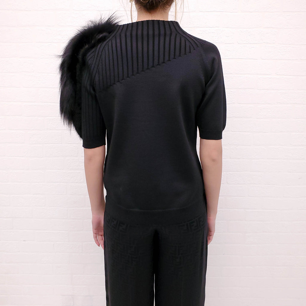 FENDI BLACK SWEATER WITH FUR - SIZE 42