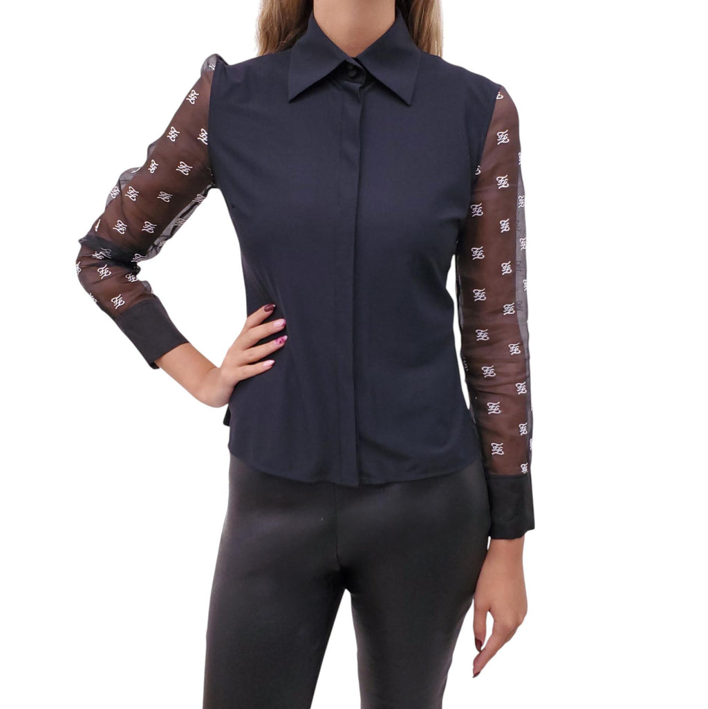 FENDI BLOUSE WITH MESH FF LOGO DETAIL - SIZE 36