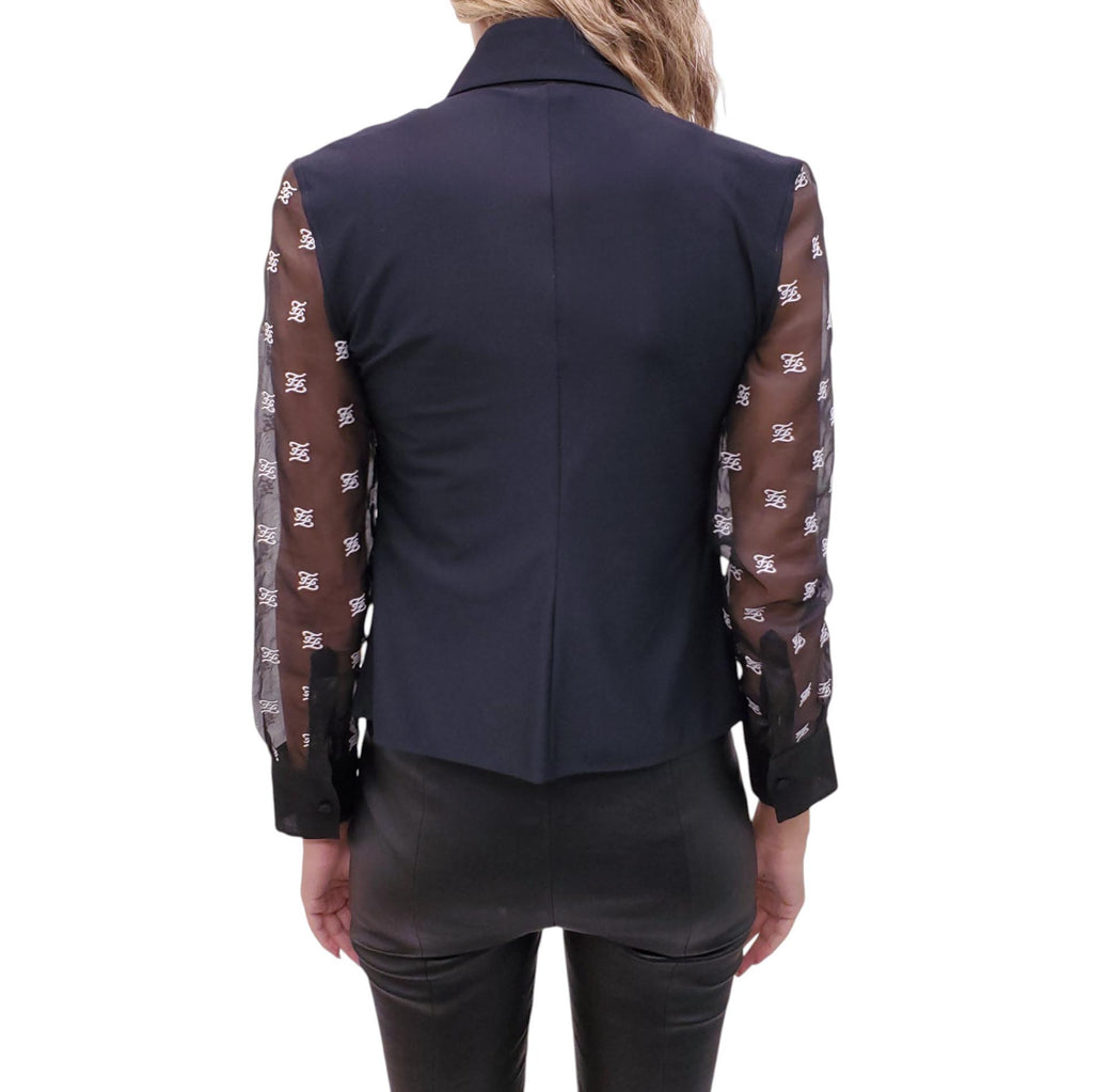 FENDI BLOUSE WITH MESH FF LOGO DETAIL - SIZE 36