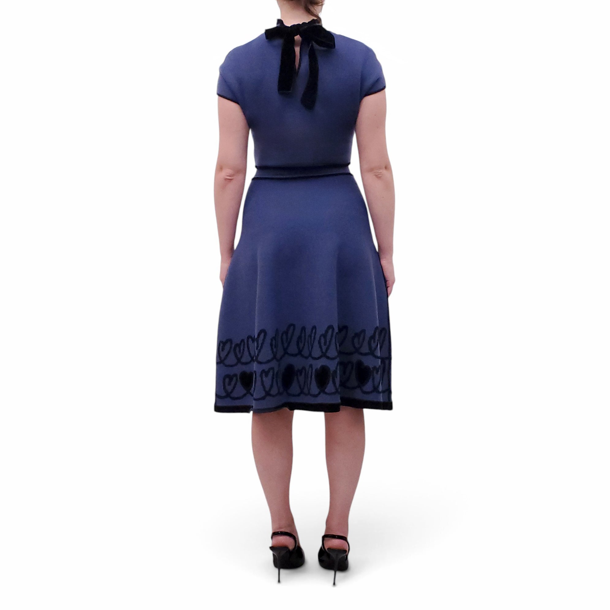 FENDI BLUE SWEATER DRESS WITH VELVET DETAILS  - SIZE M