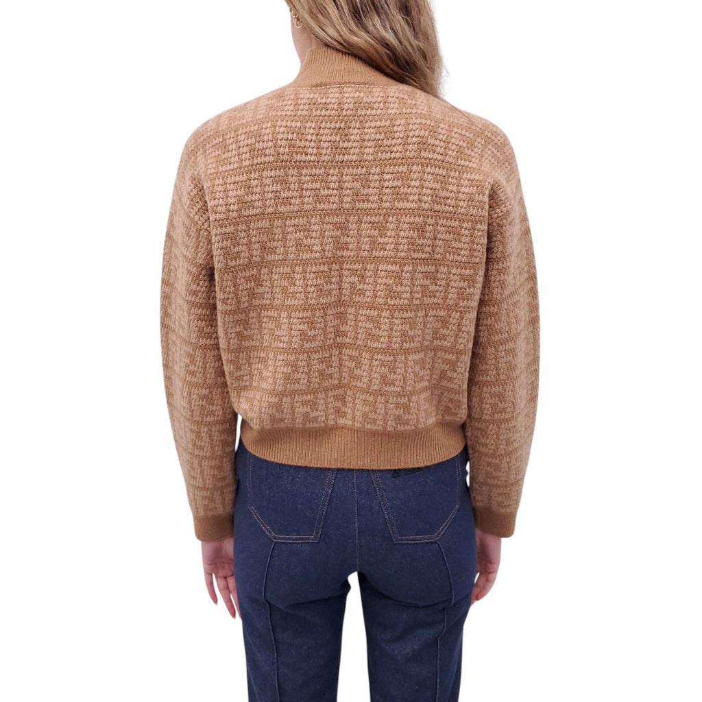 FENDI CAMEL FF LOGO CASHMERE SWEATER - SIZE 38