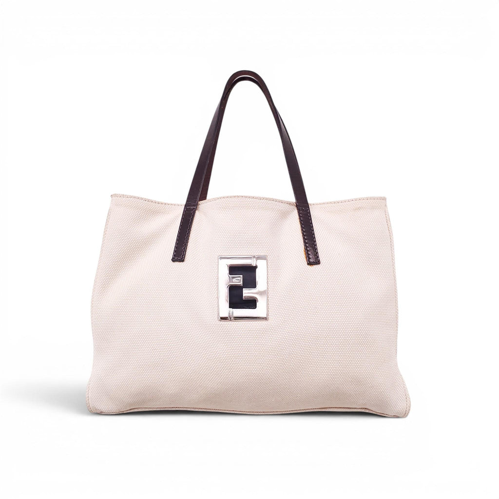 FENDI CREAM CANVAS TOTE BAG