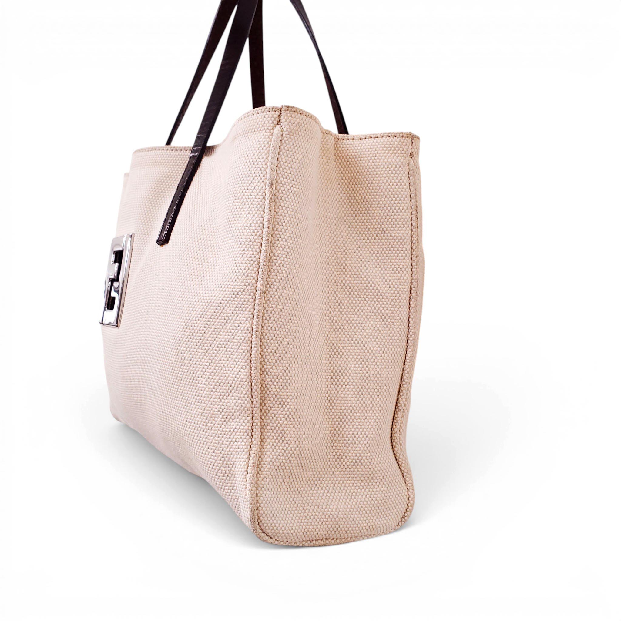FENDI CREAM CANVAS TOTE BAG