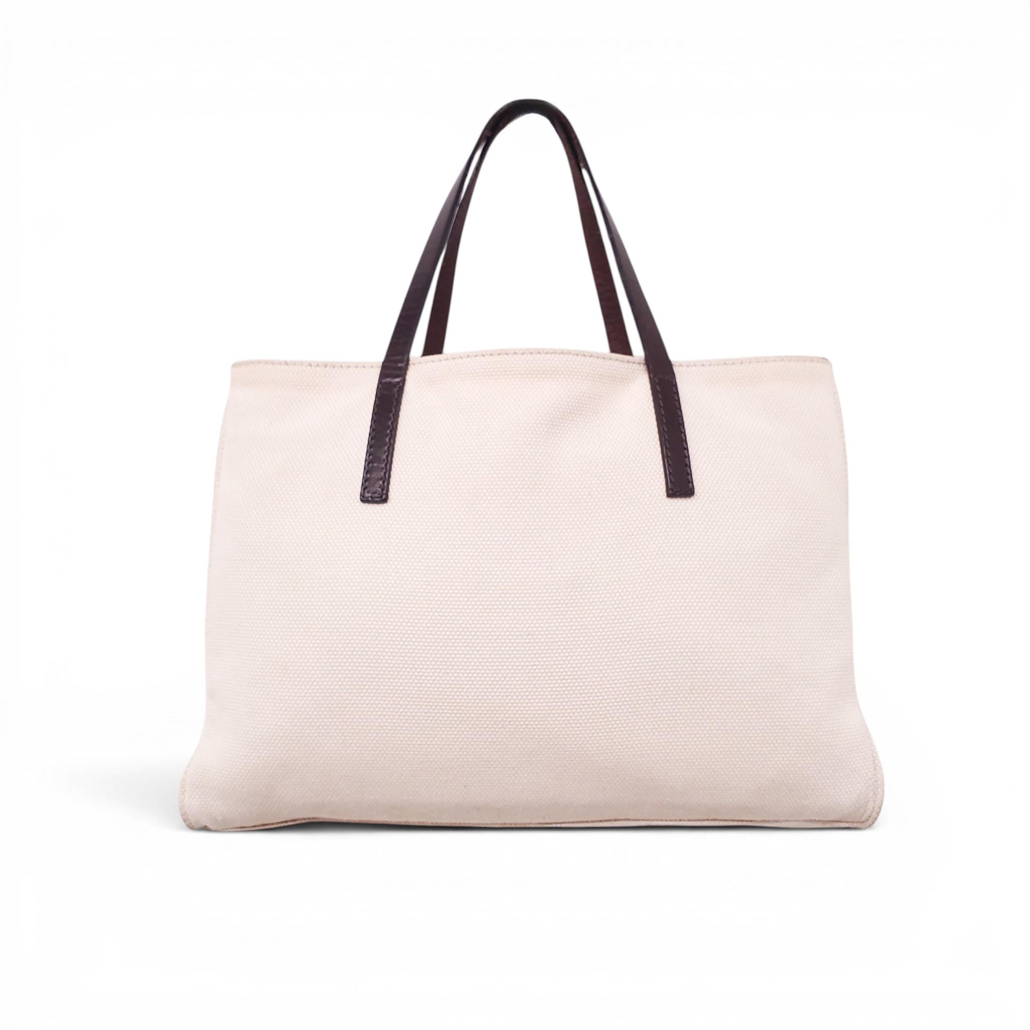 FENDI CREAM CANVAS TOTE BAG