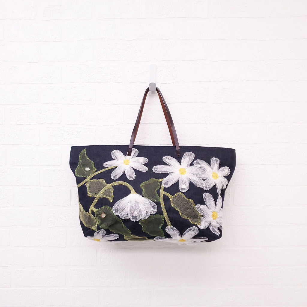 FENDI DENIM FLORAL MESH TOTE