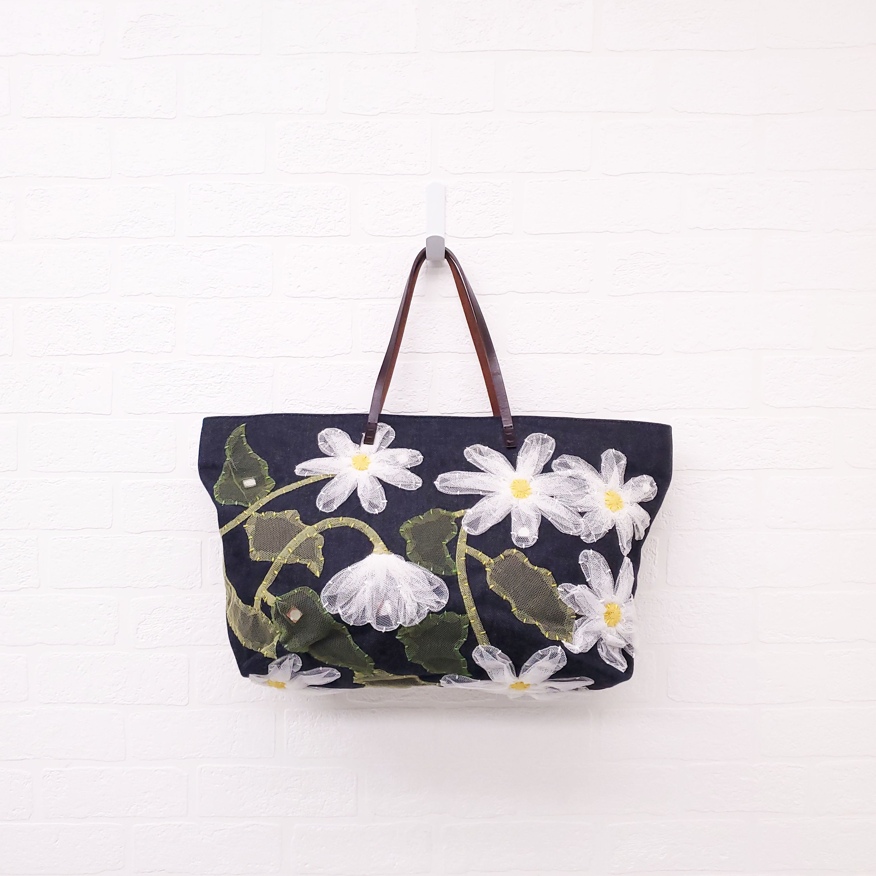FENDI DENIM FLORAL MESH TOTE
