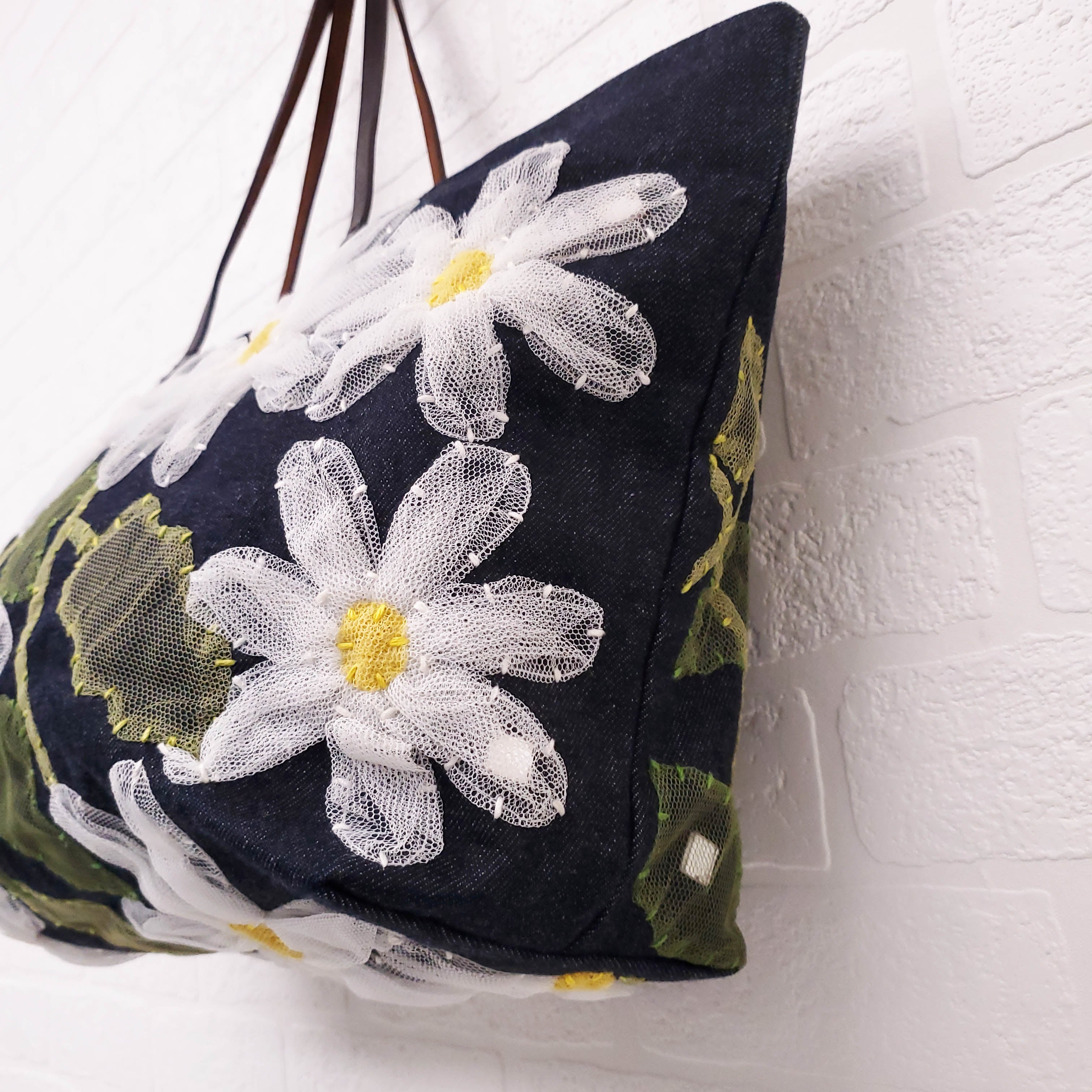 FENDI DENIM FLORAL MESH TOTE