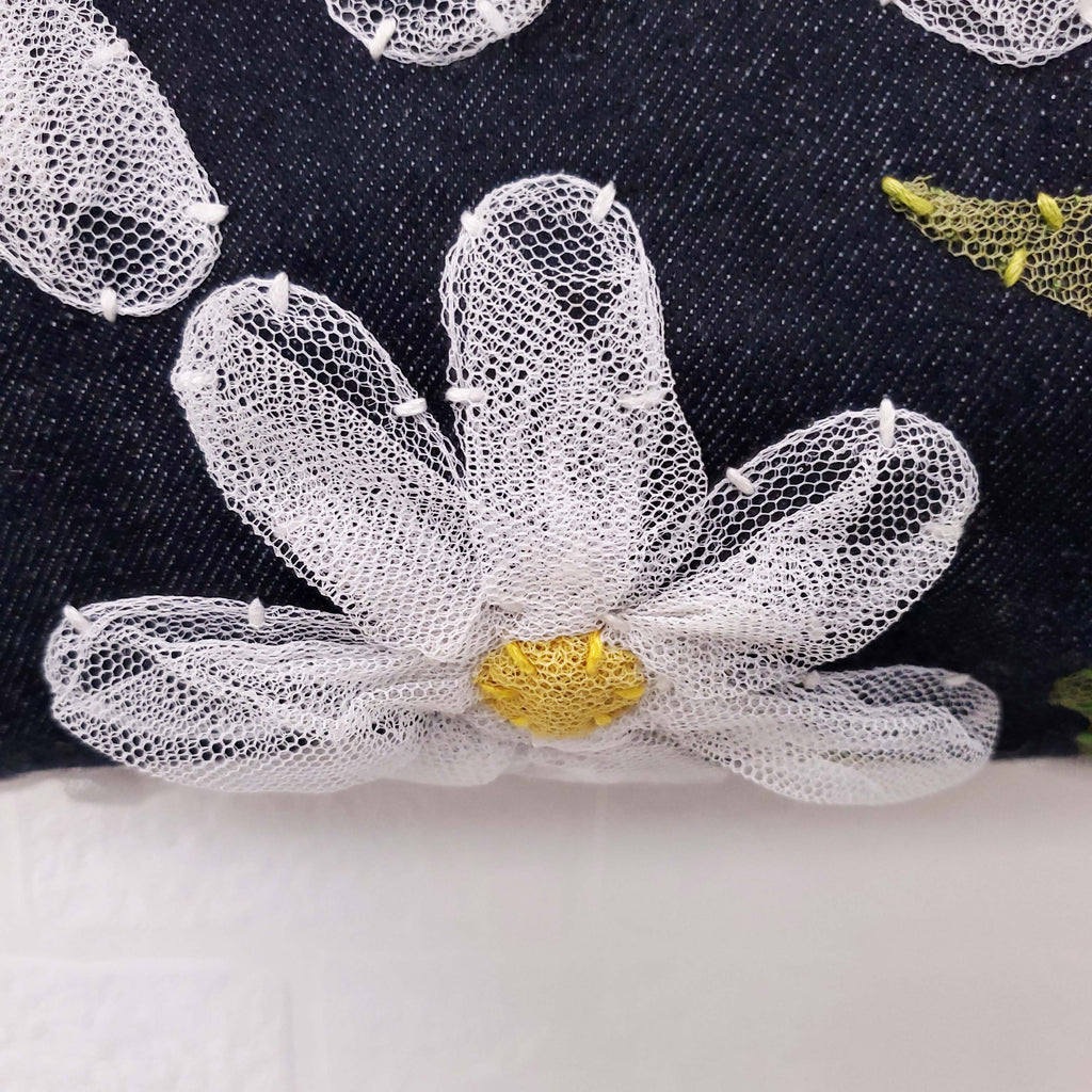 FENDI DENIM FLORAL MESH TOTE