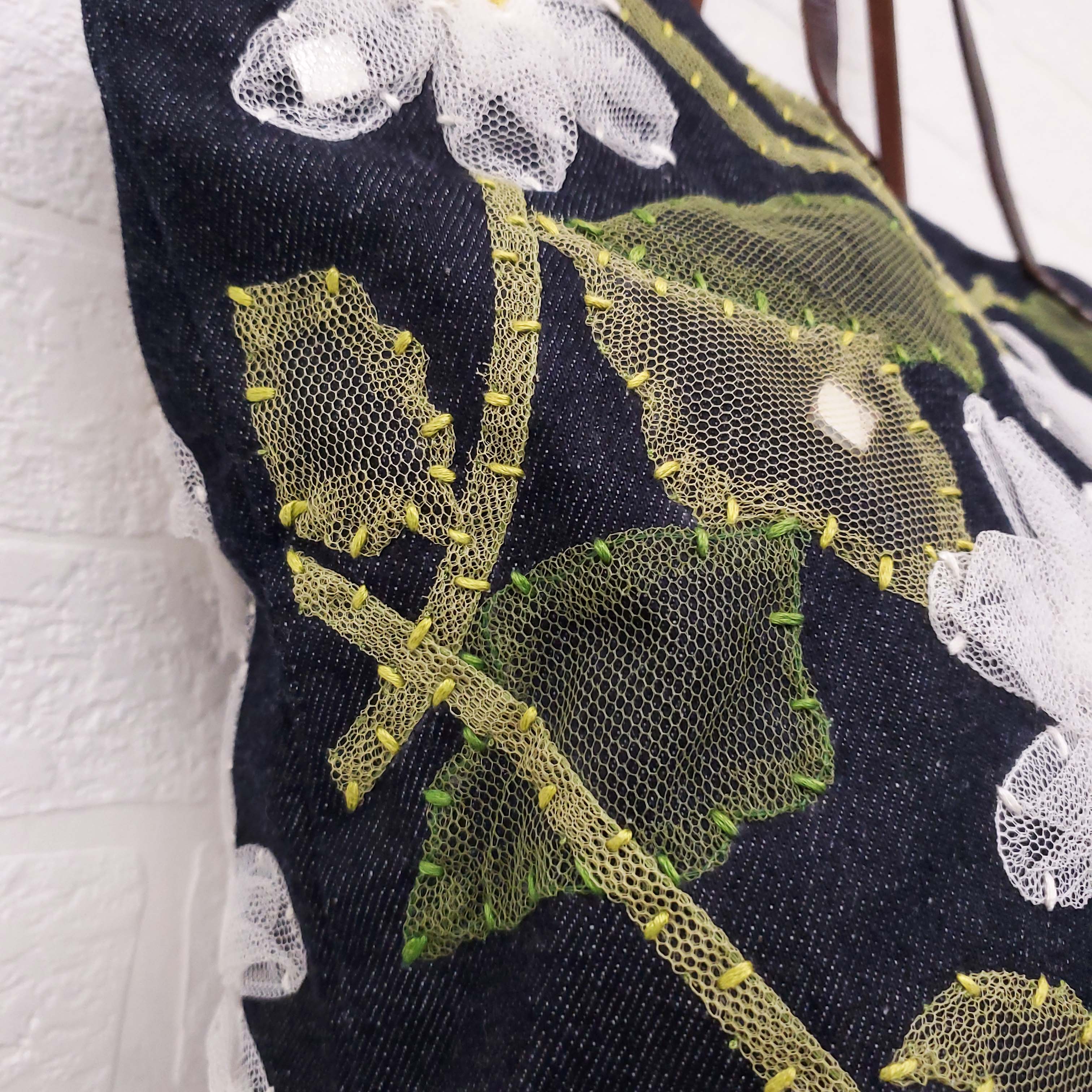 FENDI DENIM FLORAL MESH TOTE