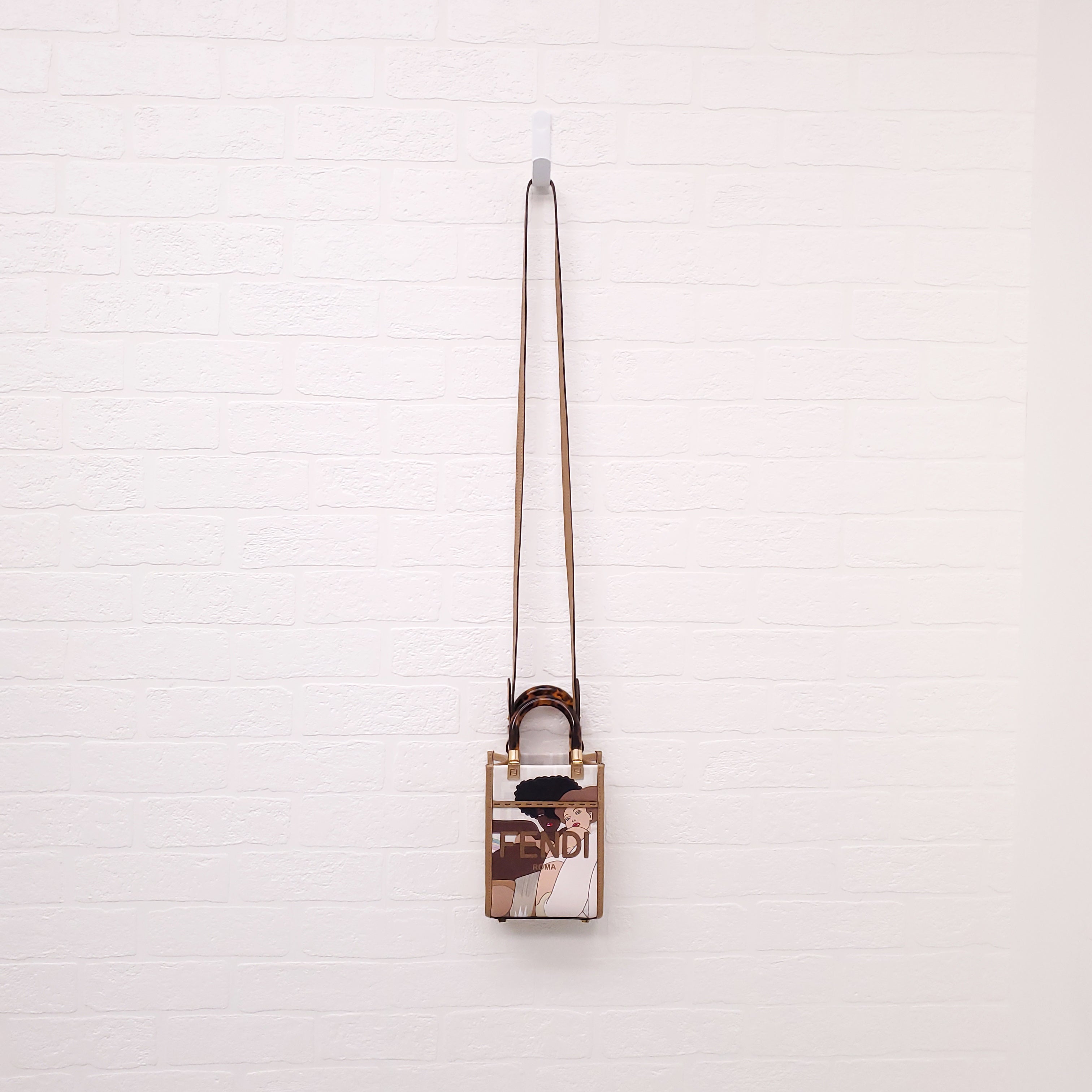 FENDI GLAZED FABRIC FF DISCO GIRLS PRINTED MINI SHOPPING TOTE