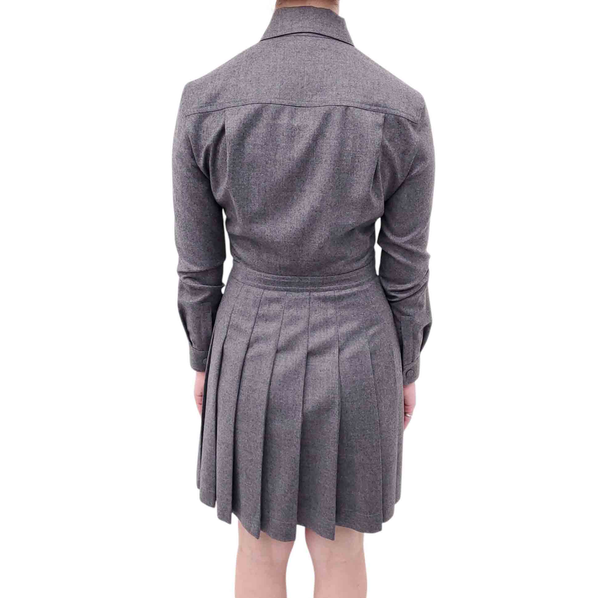FENDI GREY WOOL CARGO DRESS WITH FF LOGO ZIPPERS - SIZE 36