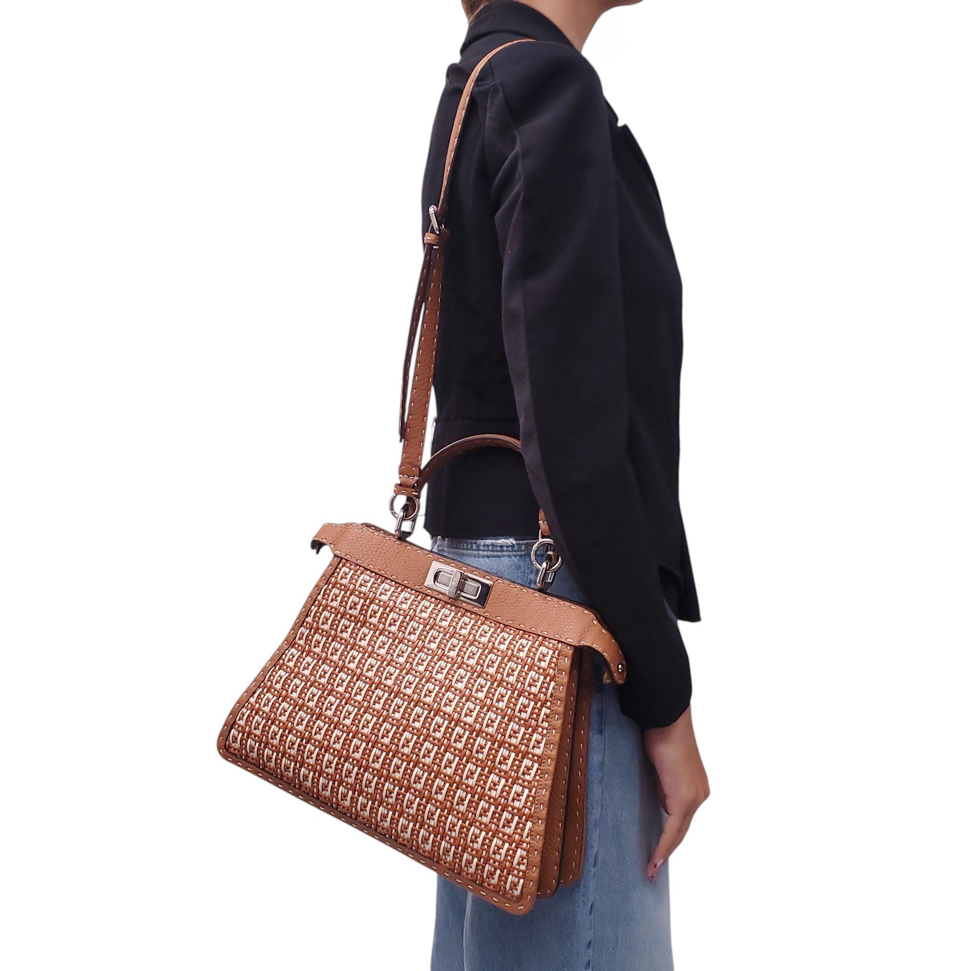 FENDI INTERLACED LEATHER PEEKABOO ISEEU TOP HANDLE BAG