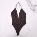 FENDI LOGO SWIMSUIT WITH SILVER DETAILS - SIZE 46