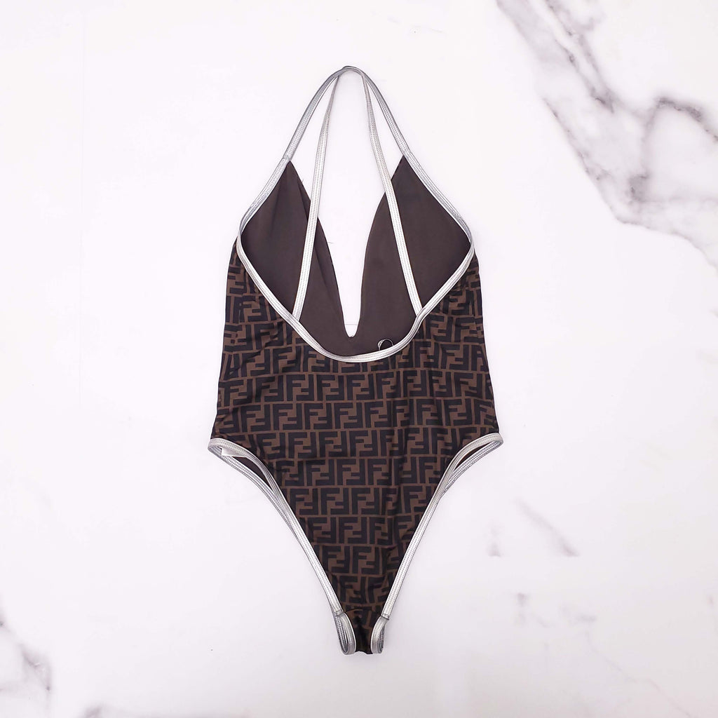 FENDI LOGO SWIMSUIT WITH SILVER DETAILS - SIZE 46